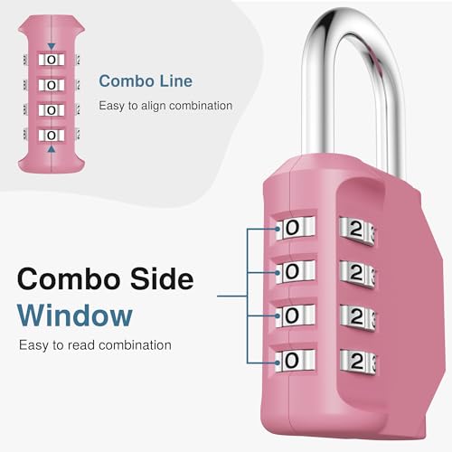 Puroma Pink Rose 4-Digit Waterproof Gym Locker Padlock - Personalized Combination