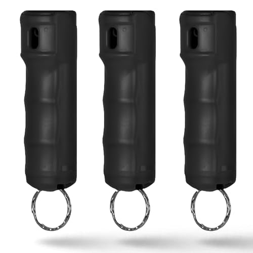 Pepper Spray Keychain Flip Top Safety, Police Strength Keychain Pepper Spray for Women, Men, 16 ft Range, Finger Grip for More Accurate, Quick Release Keychain for Easy Carry, Fast Access