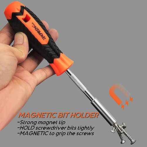 TEKPREM 1/4 Inch Magnetic Bit Driver, Screwdriver Handle for Holding Bits and Screws with Non-slip Material and Strong Magnet Tip, 190mm