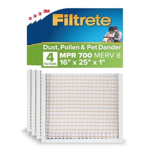 Filtrete 16x25x1 MERV 8 Air Filter 4-Pack, Pleated HVAC Filter with Smart App Compatibility