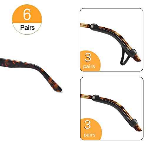 Glasses Ear Cushion-Anti-Slip Eyeglasses Ear Grips Sleeve-Silicone Soft Glasses Ear Hook Holder For Men Women Kids Sports Study and Work (BLACK,6pairs)