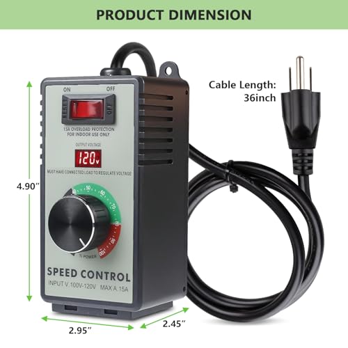 AC Motor Speed Controller 120V 15A with LED Display & Overload Protection