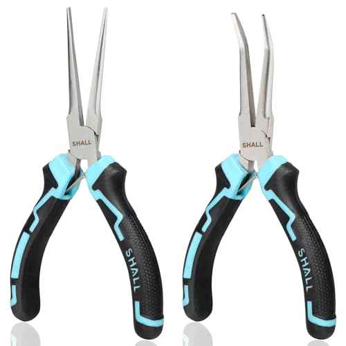 SHALL 6" Mini Needle Nose Pliers Set, 2PCS Long Nose Pliers & Bent Nose Pliers with Comfort Grip Handles, Non-Serrated Small Needle Nose Pliers for Jewelry Making, Bending Wire, Crafts, Home Repair