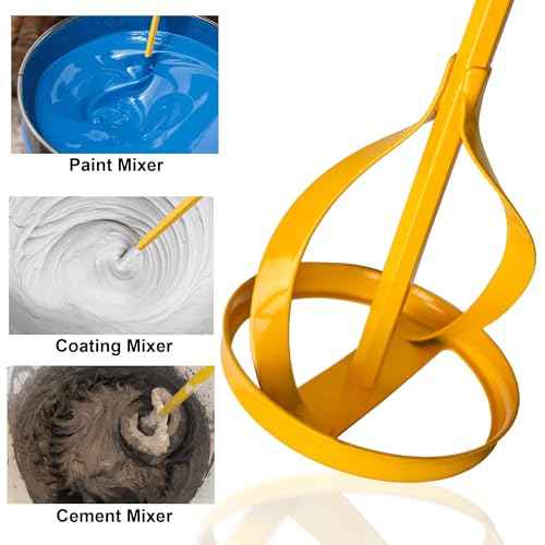 Paint and Mud Mixers, Paint Stirrer for Drill Bits in 1 to 5 Gallon Drums, Fits all Standard Drill Bits, Hex Head Non-slip, Easy to Clean, Paint and Plaster Mixers Stirrer Tools (Yellow)