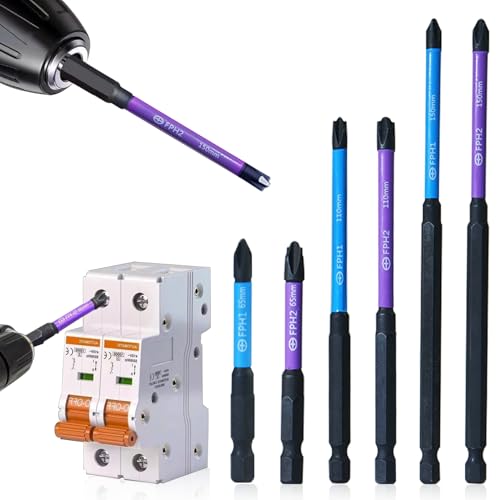 Electrician Impact Screwdriver Bit Set, 1/4¡± Hex-Shank S2 Steel FPH1 & FPH2 Screwdriver Bit Set for Electricians, 6PCS Phillips Cross Slot Head Screw Driver Drill Bits with Magnetism