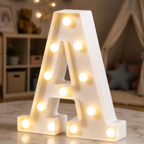 HXWEIYE Light Up Letters A, 8.58 Inch, Warm White-White, Battery Operated