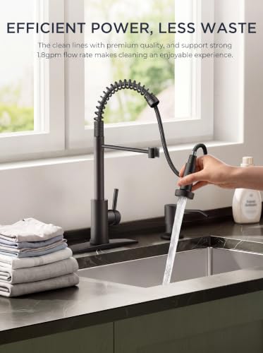 FORIOUS Matte Black Kitchen Sink Faucet with Pull Down Sprayer, High Arc, Easy Install