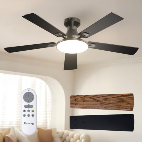 Passky Black 52 Inch Low Profile Ceiling Fan with Lights & Remote