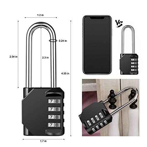 2 Pack disecu 2.6 Inch Long Shackle Combination Lock, 4 Digit Outdoor Waterproof Padlock for School Gym Locker, Sports Locker, Storage Unit, Gate, Fence, Toolbox, Cabinet (Black)