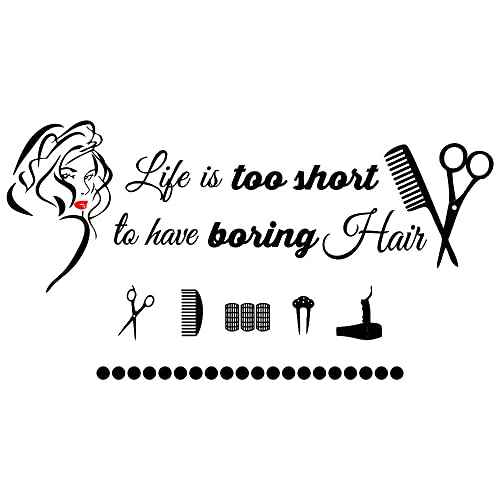 Lady Beauty Wall Sticker ? 22"x41" Removable PVC Decal with Red Lips and Hairdresser Quote ? Perfect Wall Art for Salon, Makeup Room, Hair Studio, or Dressing Room Decoration(BLACK-JWH223-Red Lip)