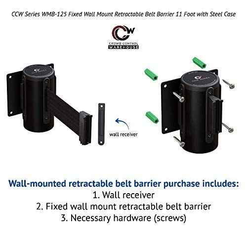CCW Series WMB-125 Fixed Wall Mount Retractable Belt Barrier 11 Foot with Black Steel Case (Red"Authorized Access ONLY" Belt)