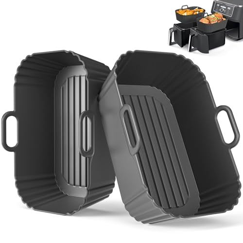 Masgarlan Air Fryer Silicone Liners 2 Pack for Ninja Dual 8-10QT (Black) – 8.67 x 5.9 x 2.68 in