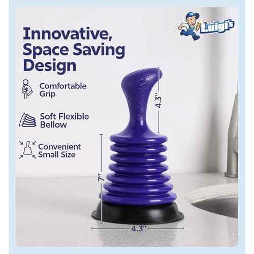 Luigi's Mini Sink Plunger Kitchen - Sink Plunger Bathroom - Drain Bathtub or Shower - Small and Powerful Clog Remover - Commercial Style Plumbers Plungers with Large Bellows