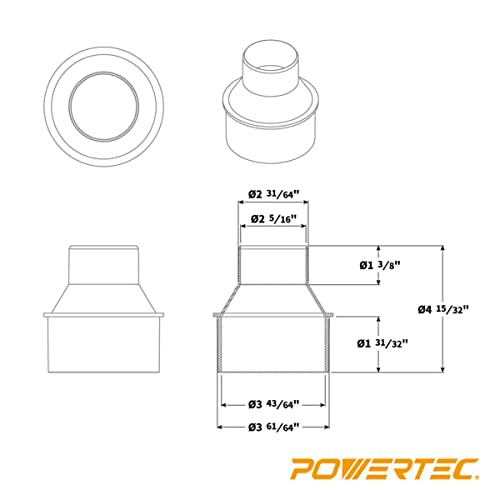 POWERTEC 70352 4" Hose to 2-1/2" Hose Cone Reducer with 4" & 2-1/2" Double Wire Clamps
