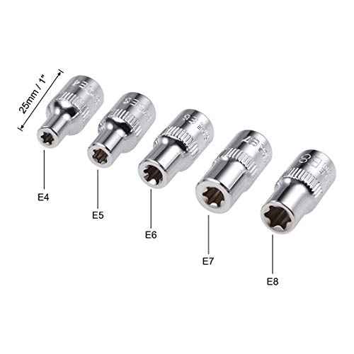 uxcell 1/4-Inch Drive External Torx Shallow Socket Set E4 E5 E6 E7 E8 Cr-V Steel 5 Pcs