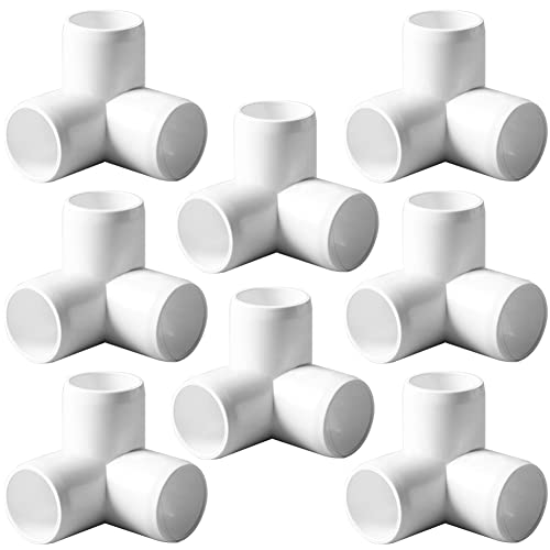 White 3/4” PVC Tee Fitting - 3 Way Elbow Connector Furniture Grade 8 Pack