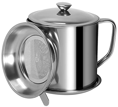 42oz Bacon Grease Container with Strainer and Lid - Tellshun Silver