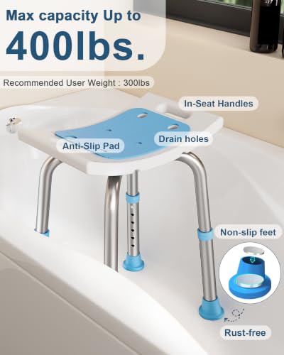 HOMLAND Light Blue Adjustable Shower Chair 400LB Capacity for Small Bathrooms