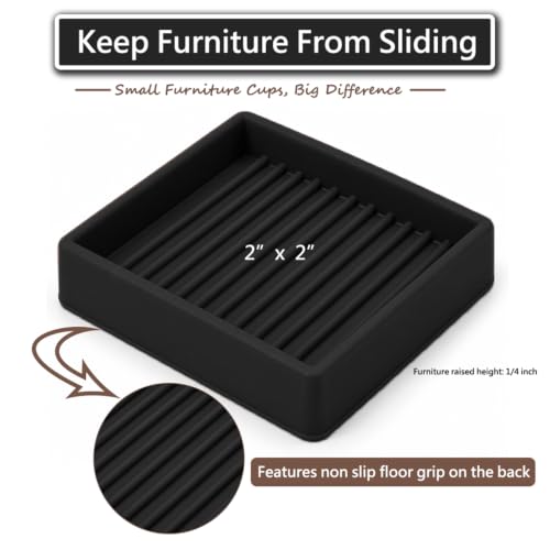 Jayen 2x2 Inch Non-Slip Furniture Caster Cups - 4 Black Floor Protectors