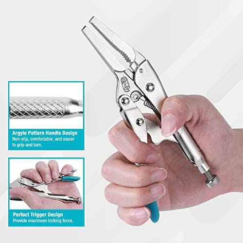 DURATECH 6-1/2Inch Long Nose Locking Pliers, Premium Cr-V Construction, Long Nose Pliers with Wire Cutter for Easy Access to Hard to Reach Areas