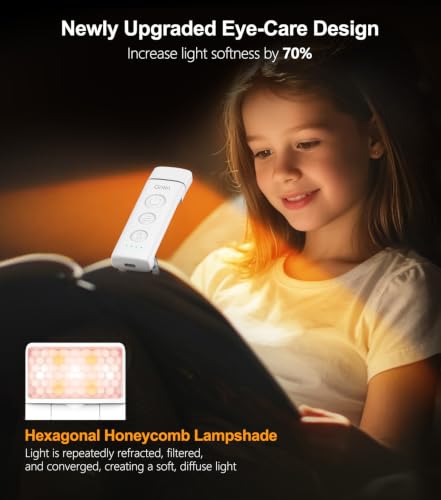 Gritin Rechargeable Clip-On LED Book Light - White, Eye-Caring Reading Lamp