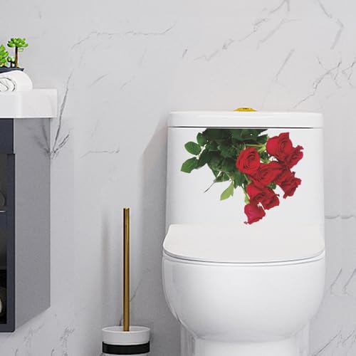 Romantic Red Rose Toilet Decals Red Rose Wall Stickers Bathroom Beautification Decoration Wall Stickers Self Adhesive Pegatinas para Pared