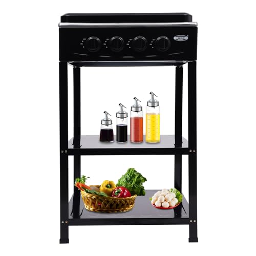Portable 4-Burner Gas Stove with Double Shelves - Indoor/Outdoor Cooking