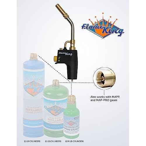 Flame King FK4500CGA High Intensity Propane Torch Head for Soldering, Brazing, Plumbing, Lighting Charcoal/Fire Pits, Compatible with 1LB Cylinders, MAPP, and MAP-PRO