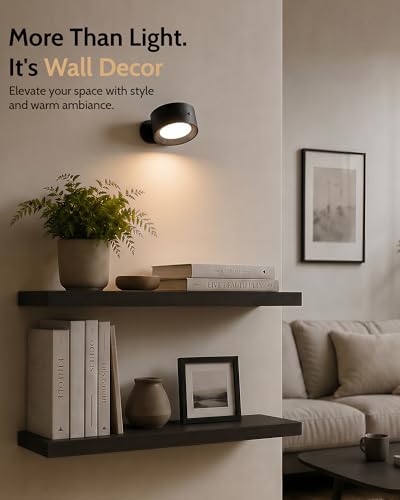 AMETHEUS Black Rechargeable Magnetic Wall Sconce with Remote - 2 Pack
