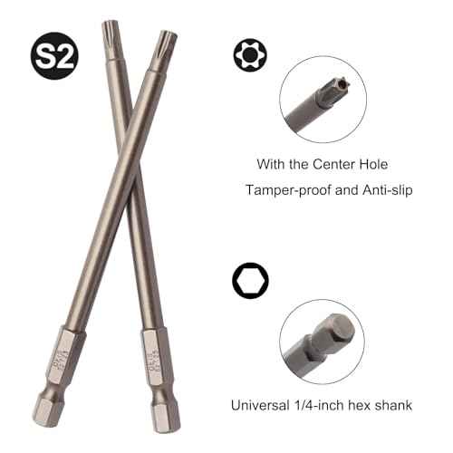 T25 Security Torx Bits Tamper Proof Star Screwdriver Bit Set 4 Inch Long, S2 Steel Magnetic Impact Driver Torque Drill Bits Torx Head 1/4 Inch Hex Shank for Automotive, Electronics, DIY Repairs