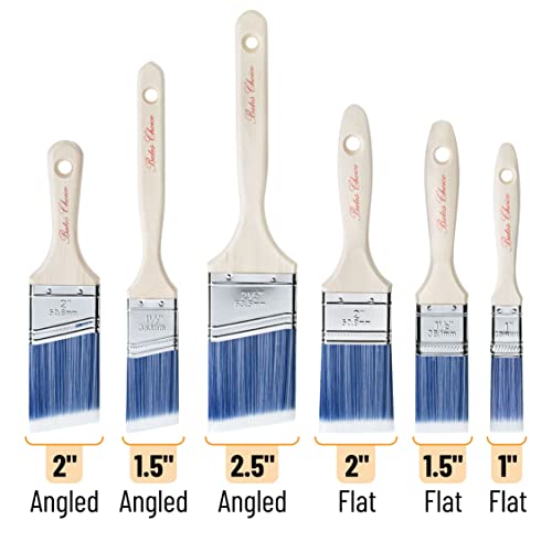 Bates Choice 6 Pack Paint Brushes with Wood Handles - Angled & Flat, 1