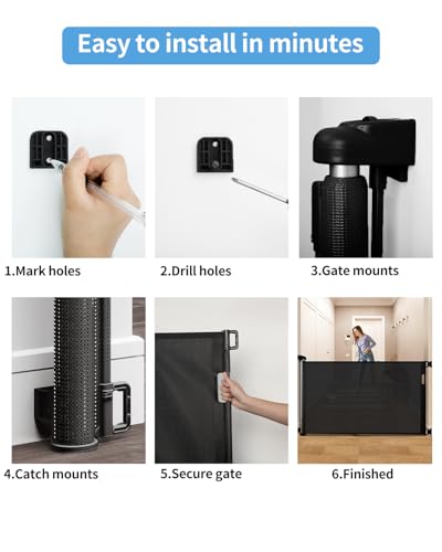 Veraste Black Retractable Baby & Pet Safety Gate 33.6x55 Inches, Indoor & Outdoor