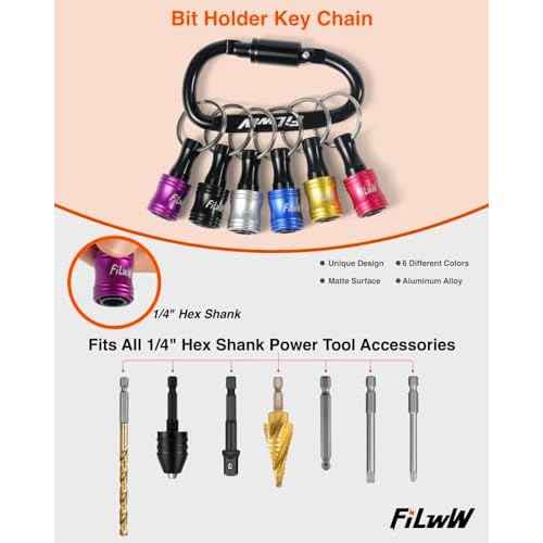 Bit Holder Keychain,6Pcs 1/4 Quick Release Driver Bit Catchers Tool Gifts for Men,Quick-Change Extension Bar Keychain Drill Screw Adapter Portable for Organizer Tool Pouch,Tool Bag