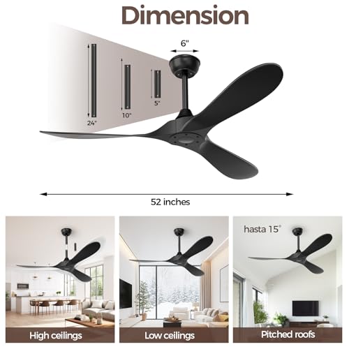 Obabala Black 52-inch Outdoor Ceiling Fan with Remote, 3 Blades, No Light, Reversible DC Motor