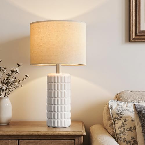 Seealle 23" Modern Ceramic Table Lamps Set of 2 - White, Bedroom Decor