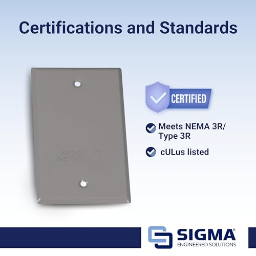 SIGMA ENGINEERED SOLUTIONS 14240 Weatherproof Outdoor Rectangular Cover Plate for Outlet Boxes, Gray, Metal, 1-Gang, 1-Pack
