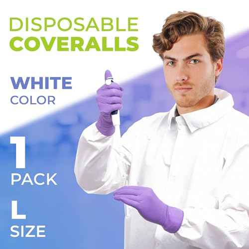 AMZ Medical Supply White Disposable Coverall for Men/Women, Large. Painters Coverall. Unisex Hazmat Suit Disposable. 60 GSM Microporous Paint Suit with Zipper, Elastic Wrists & Ankles