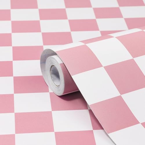 Amiya Pink Checkered Peel and Stick Wallpaper, 17.3 x 120 Inches - Vintage Mosaic Contact Paper