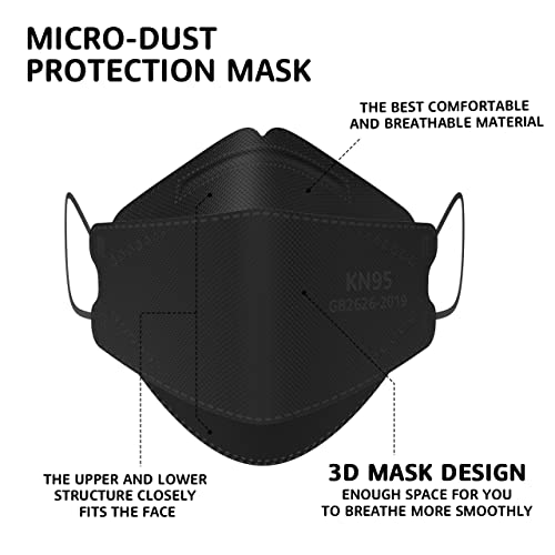 LEVENIS KN95 Face Masks 50 Pack Adult Black - Breathable & Comfortable Disposable Protective Mask