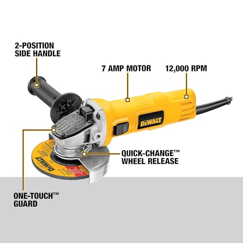 DEWALT 4-1/2 Inch Angle Grinder with One-Touch Guard - Corded Power Tool, DWE4011 (Angle Grinder Only)