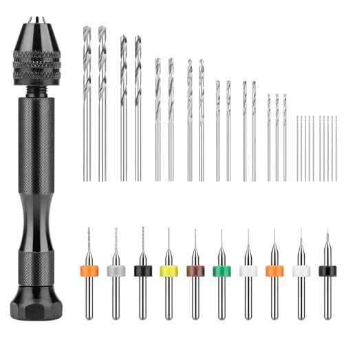 36 Pieces Hand Drill Set, Pin Vise Hand Drill with 10PCS PCB Mini Drill Bits and 25PCS Micro Twist Drill Bits, Jewelry Drilling Tool for Resin Polymer Clay, DIY Craft