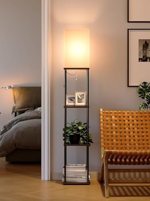 addlon Floor Lamps with Shelves, 4-Tier Modern Shelf Floor Lamp with 3CCT LED Bulb, Display Floor Lamp for Living Room, Bedroom and Office - Black