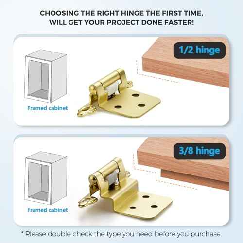 50 Pack (25 Pairs) 3/8 Inch Insert Kitchen Cabinet Hinges, Satin Brass Self Closing Hinges for Kitchen Cabinet Doors, Semi-Concealed Cupboard Hardware, Face Mount Hardware, Gold