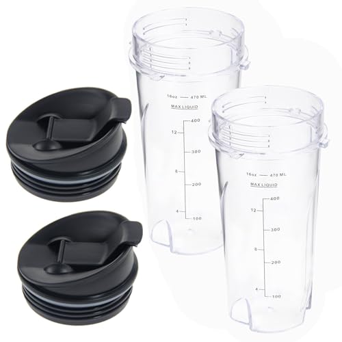 16oz Ninja Blender Replacement Cups with Lids, 2-Pack for QB3000QB3001SS & BL Series