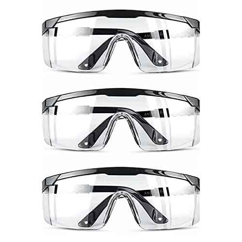 (3 Pack) Safety Glasses Anti Fog & Shattered Proof, ANSI Z87.1 & EN 166 UV Resistant Protective Eyewear Safety Goggles, Wide Frame Eye Shield Goggles Scratch Resistant Best Eye Protection