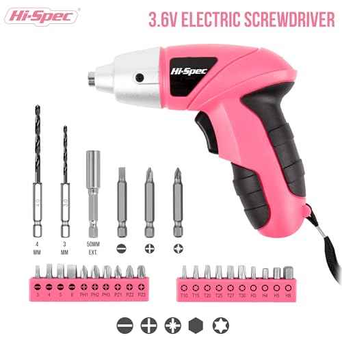 Hi-Spec Electric Screwdriver 27pc 3.6V Pink USB Small Power Screwdriver Set. Cordless & Rechargeable with Driver Bit Set