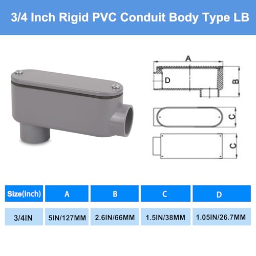3/4 Inch Rigid PVC Conduit Body Type LB Slip x Slip with Cover & Gasket - Gray, Pack of 4