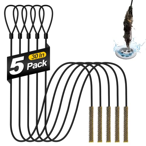 30-Inch Metal Drain Snake Clog Remover for Shower & Sink Drains - 5 Pack