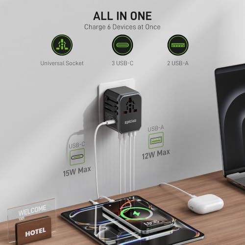 EPICKA Grey Universal Travel Adapter with 1 AC, 3 USB-C & 2 USB-A Ports - 1 Piece