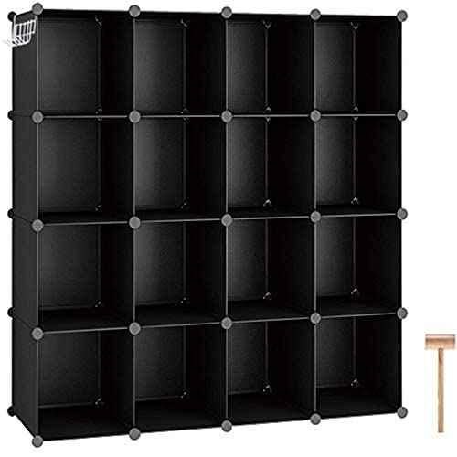 C&AHOME Cube Storage Organizer, 16-Cube Shelves Units, Plastic Storage Cubes, DIY Closet Organizer, Modular Closet Storage Shelves Ideal for Home, Bedroom, 48.4" L ¡¿ 12.4" W ¡¿ 48.4" H Black SUM3016H